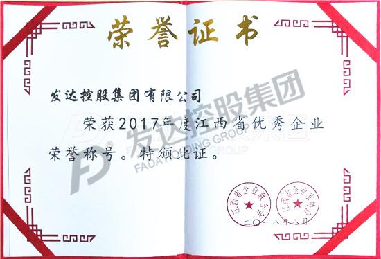 2017年度江西省优秀企业证书